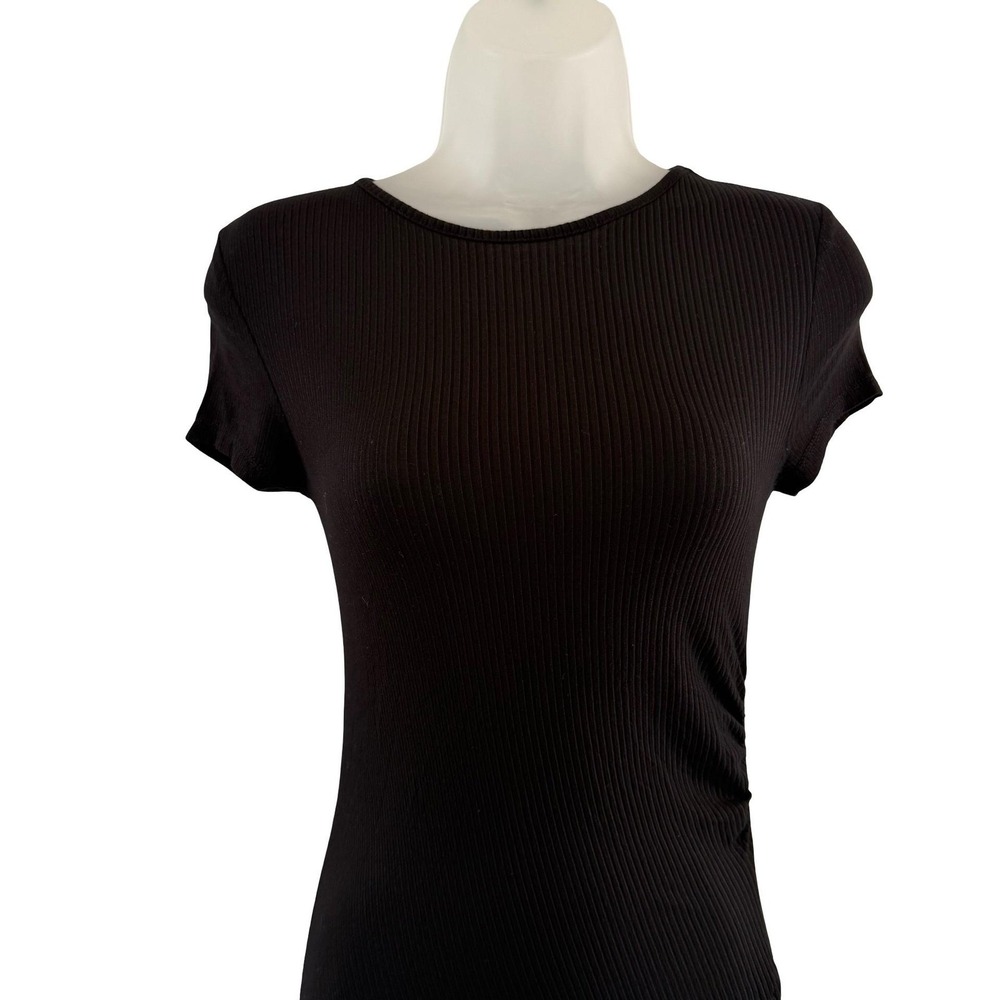 Obsessive Love Los Angeles Dress Womens Small Black Ribbed Bodycon Ruched Midi - Picture 8 of 16